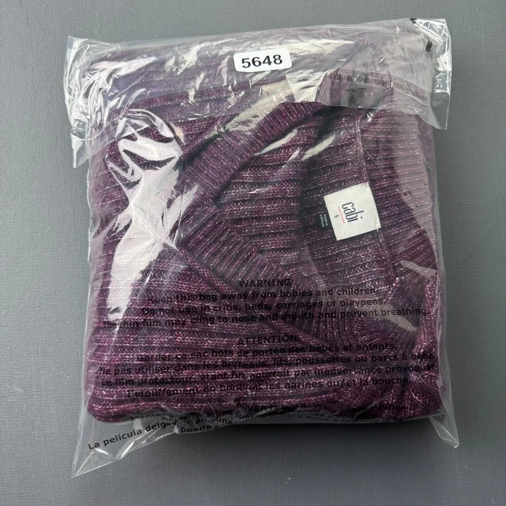 CAbi Womens Size Small Purple Ribbed Knit V Neck 3/4 Sleeve Pullover Sweater Top